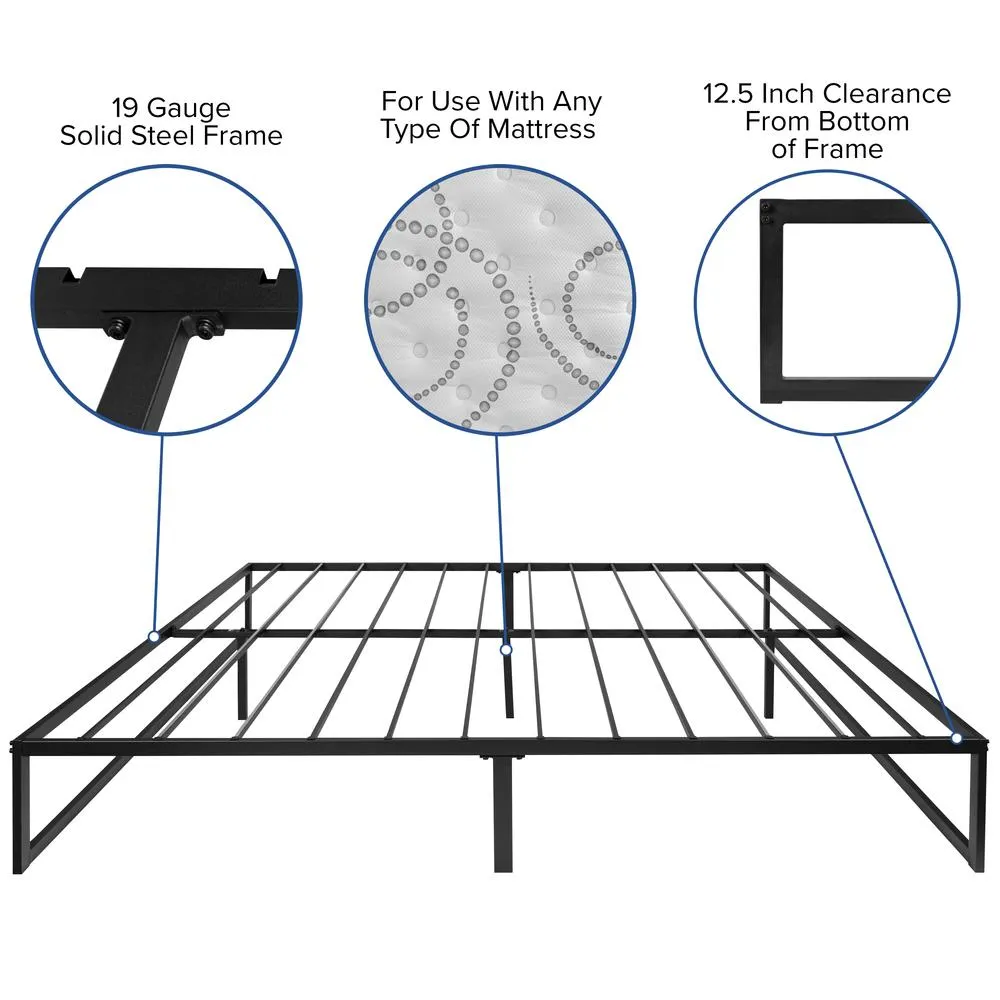 14 Inch Metal Platform Bed Frame With 10 Inch Pocket Spring Mattress In A Box And 3 Inch Cool Gel Memory Foam Topper - King By Flash Furniture