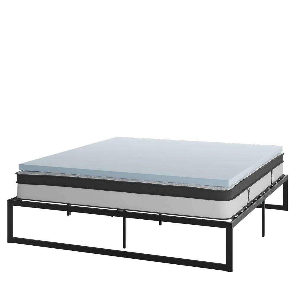 14 Inch Metal Platform Bed Frame With 10 Inch Pocket Spring Mattress In A Box And 3 Inch Cool Gel Memory Foam Topper - King By Flash Furniture