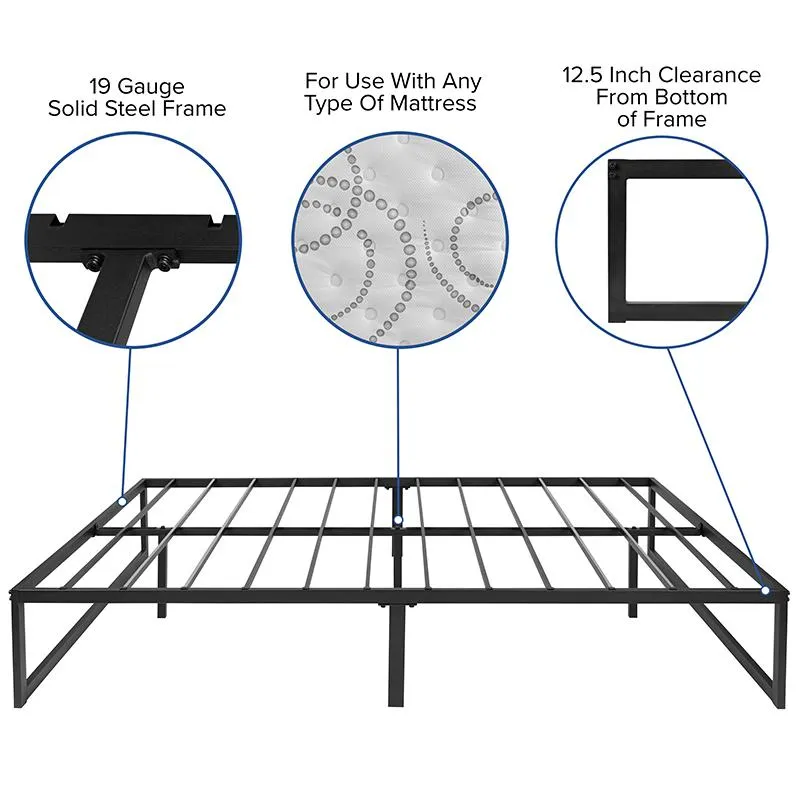 14 Inch Metal Platform Bed Frame With 10 Inch Pocket Spring Mattress In A Box (No Box Spring Required) - Full By Flash Furniture