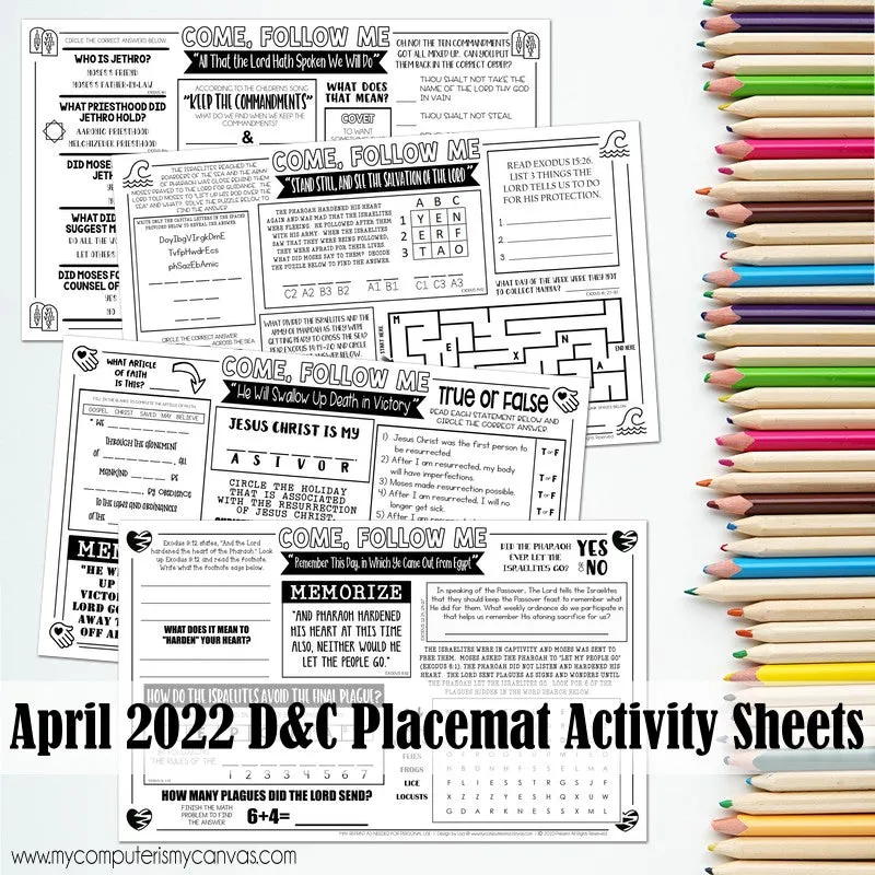 2022 CFM Old Testament Placemat Activity Sheets {APRIL} PRINTABLE