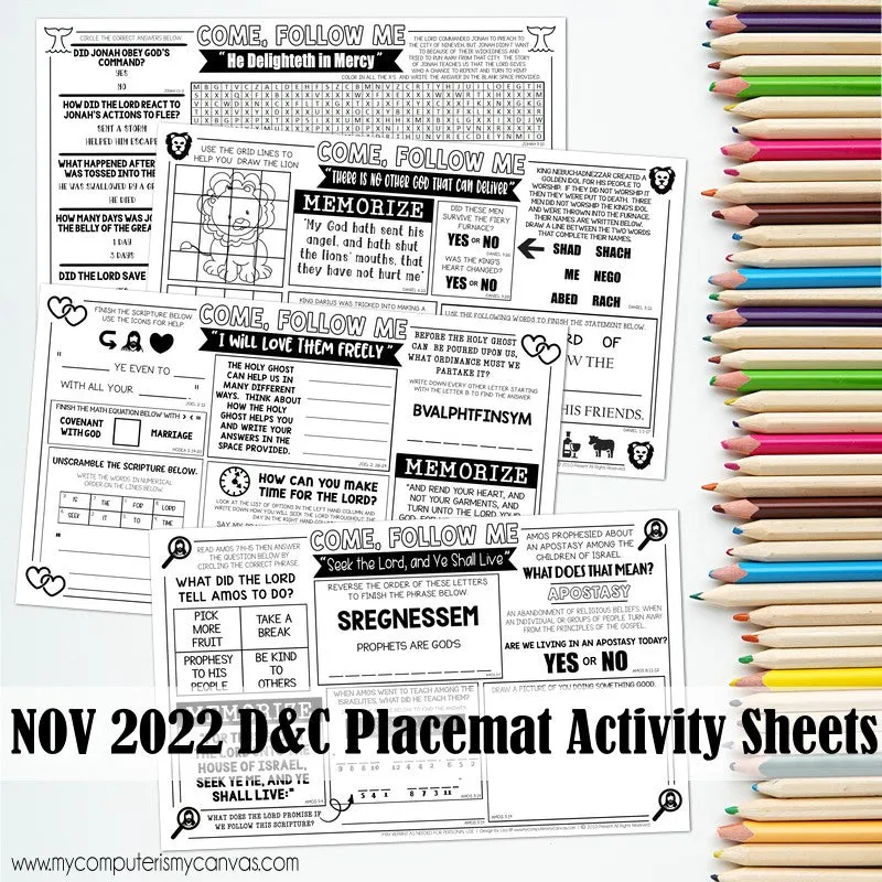 2022 CFM Old Testament Placemat Activity Sheets {NOVEMBER} PRINTABLE