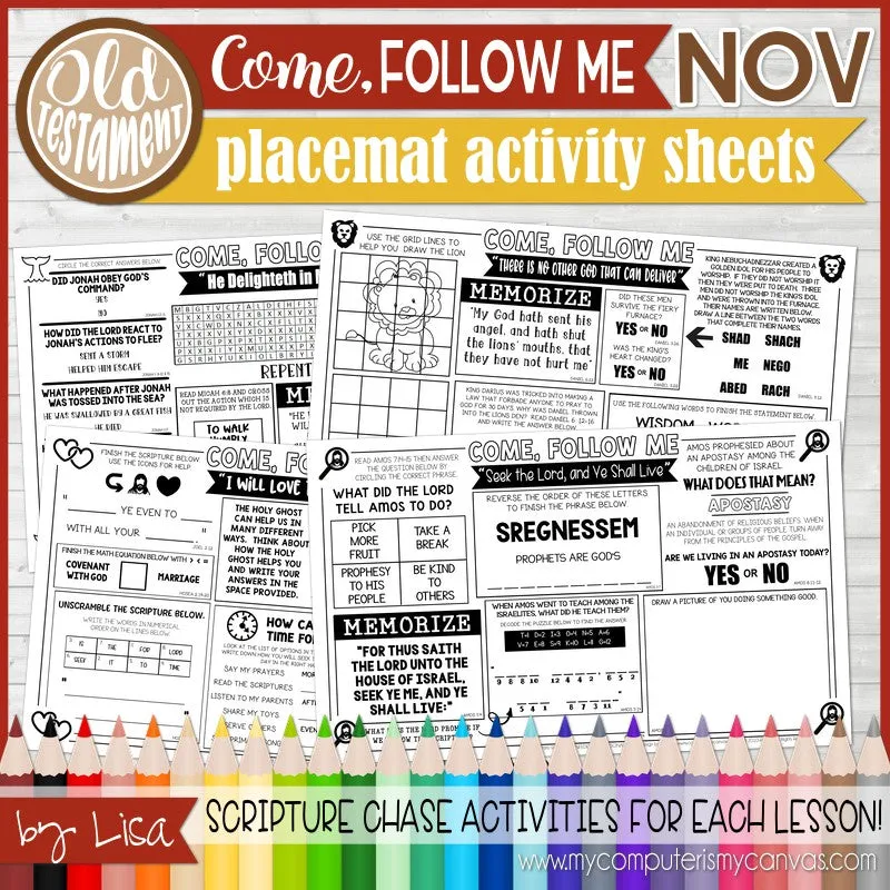 2022 CFM Old Testament Placemat Activity Sheets {NOVEMBER} PRINTABLE