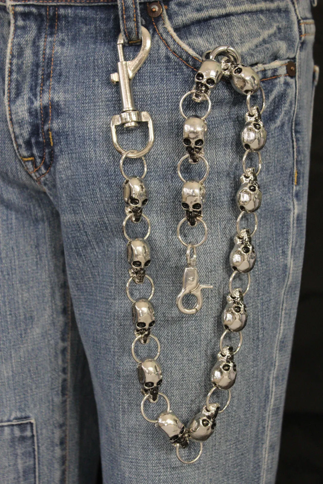 22" Double Sided Clasp Skeleton Head Skull Wallet Chain