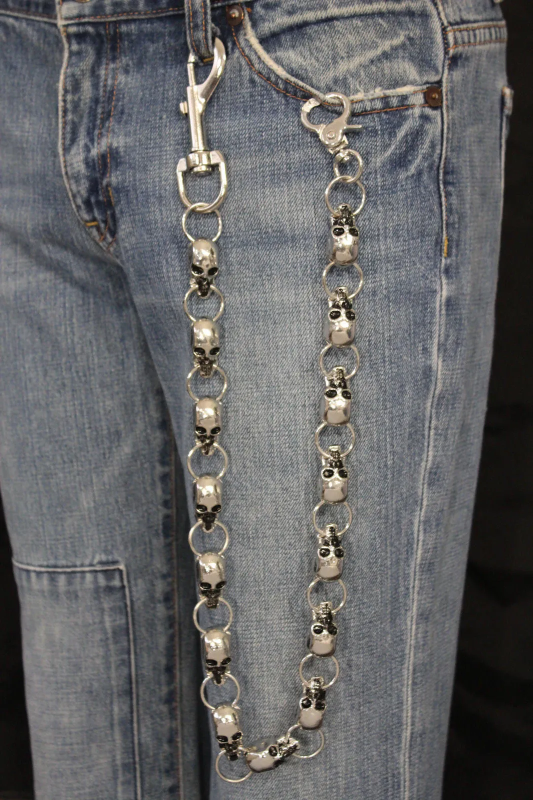 22" Double Sided Clasp Skeleton Head Skull Wallet Chain