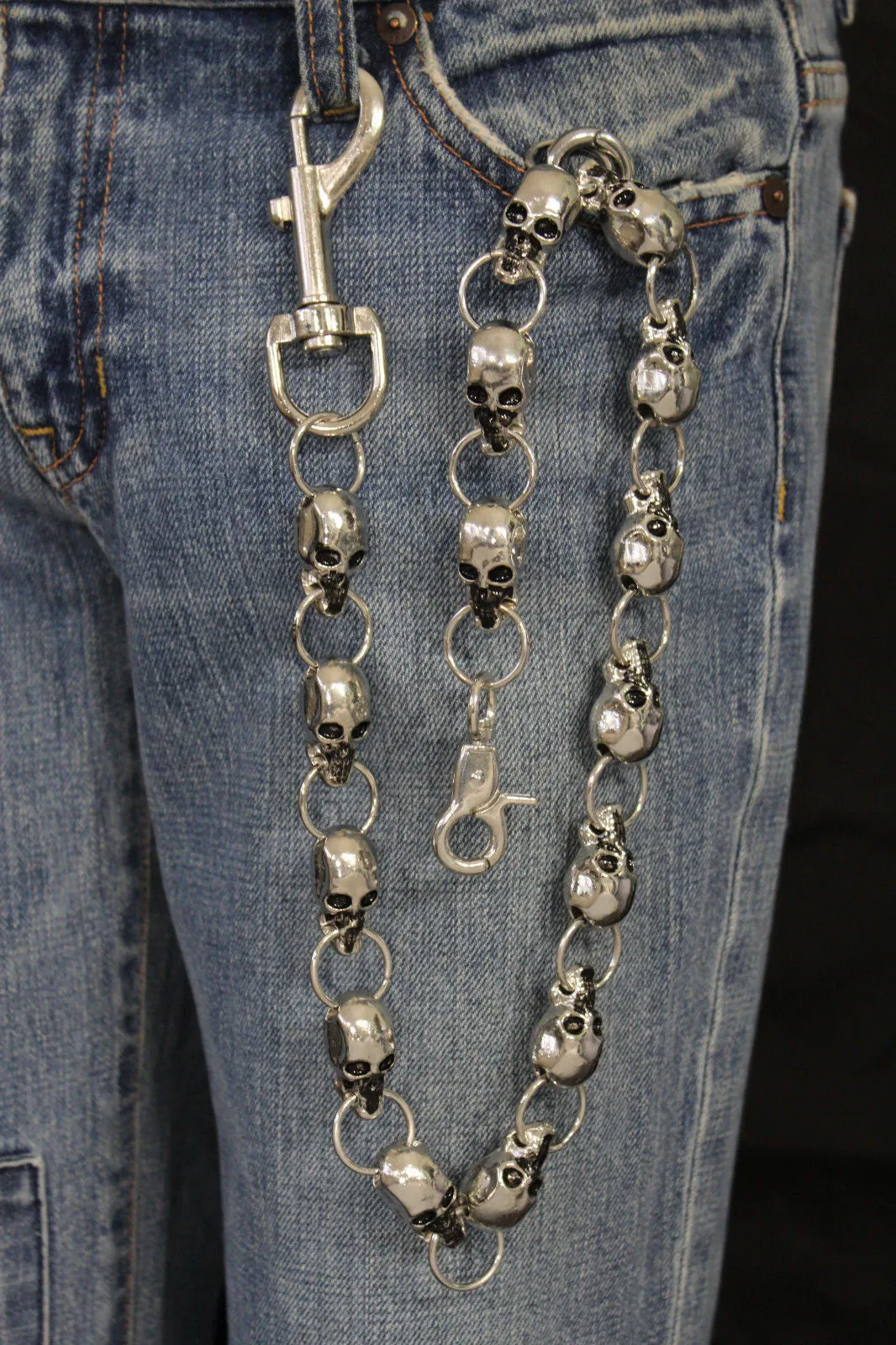 22" Double Sided Clasp Skeleton Head Skull Wallet Chain