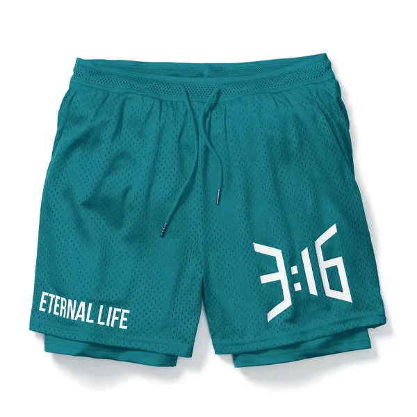 3:16 Eternal Life - Double Layer Athletic Short - Deep Lake