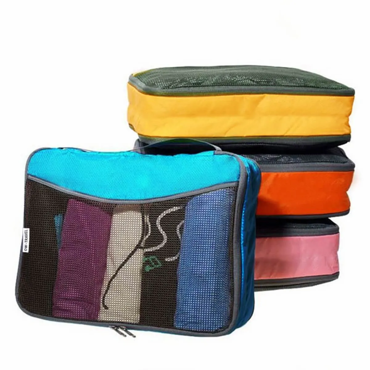 4 Colour packing cubes for suitcases. Travel storage organiser bags