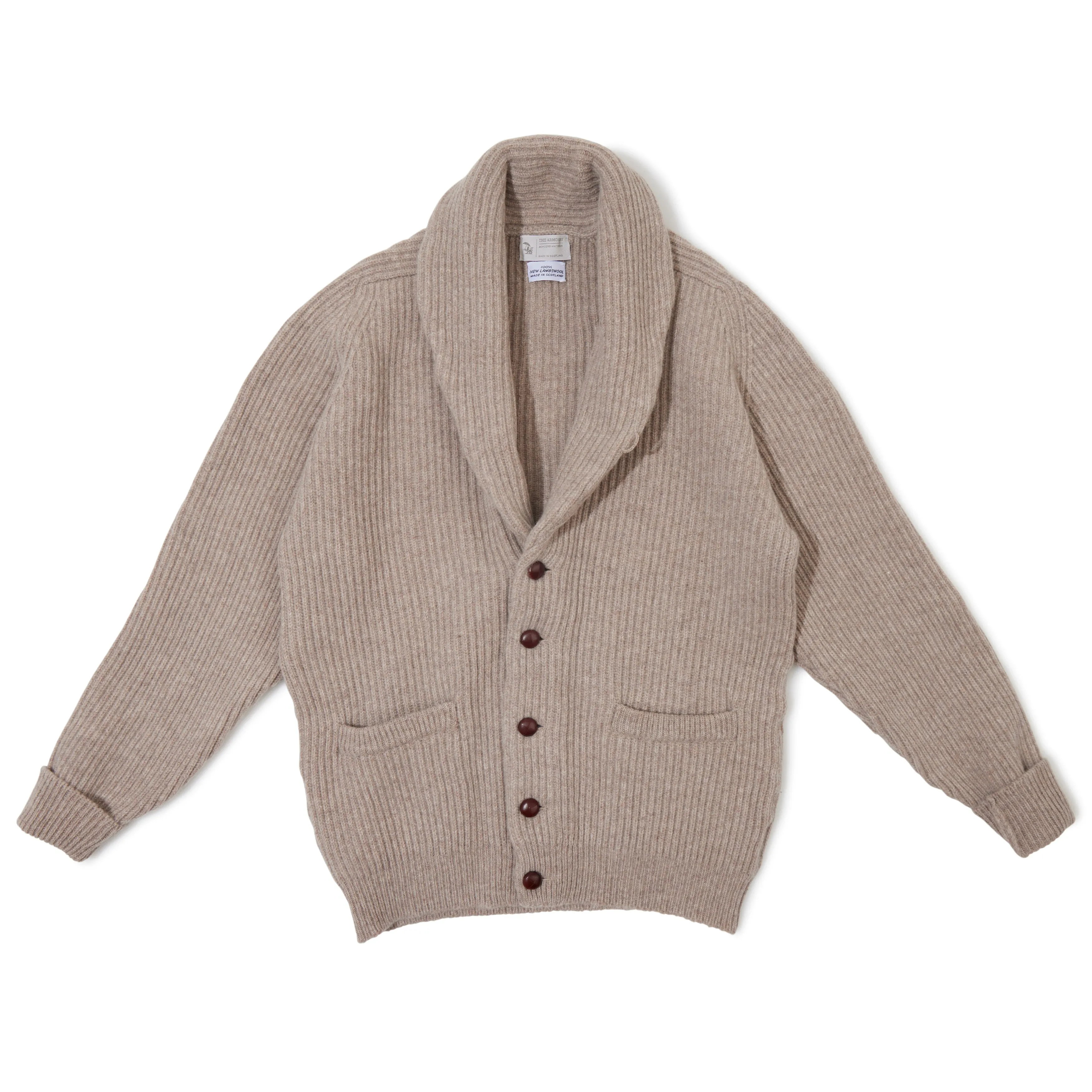 4-ply Lambswool Shawl-collar Cardigan