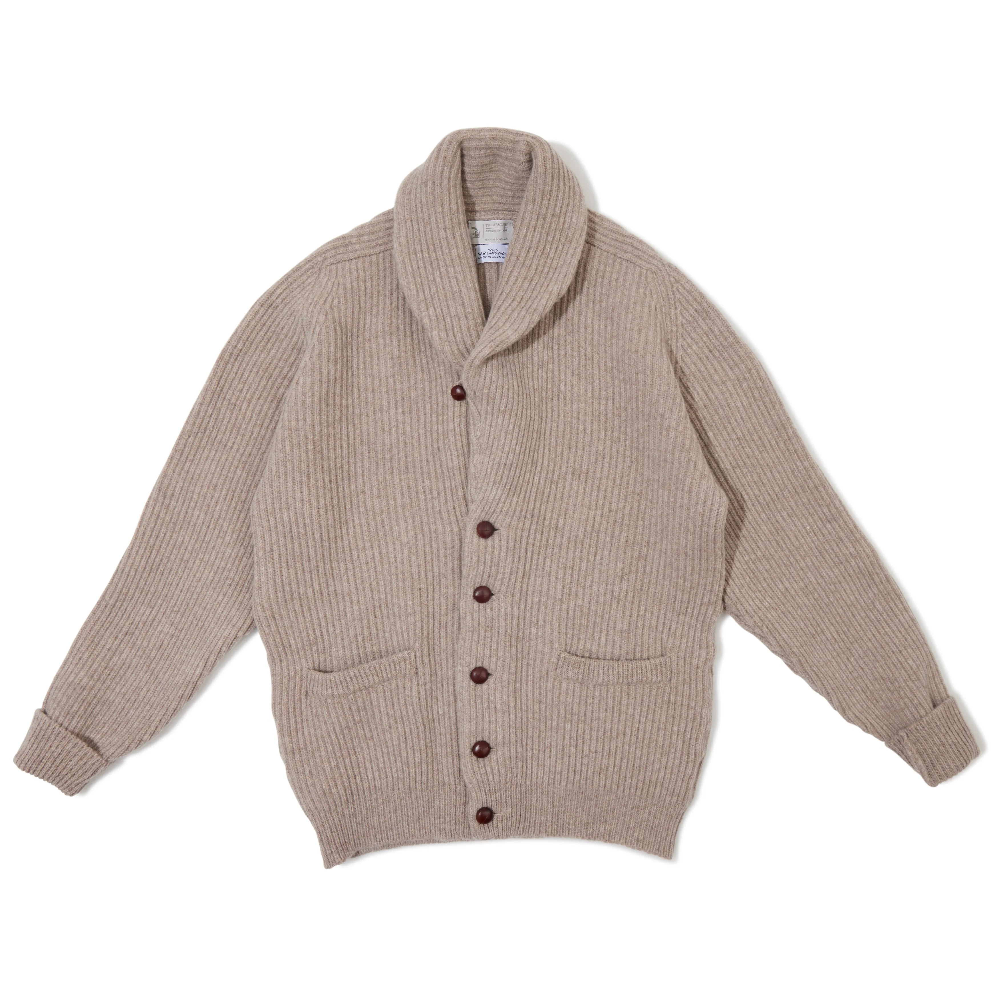 4-ply Lambswool Shawl-collar Cardigan