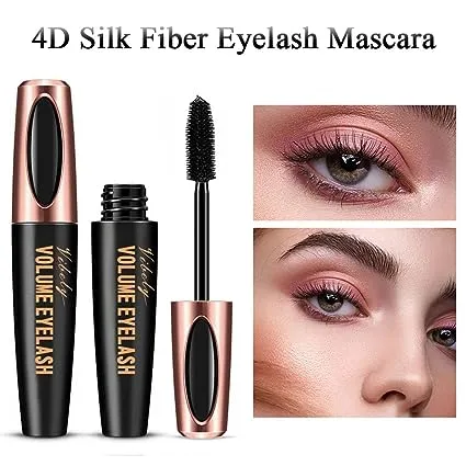 4D Silk Fiber Lash Mascara, Waterproof Smudge-proof Thickening Mascara Black Thickening Lengthening Mascara, All Day Exquisitely Full, Long, Thick, Long-Lasting No Flaking Lash Extensions