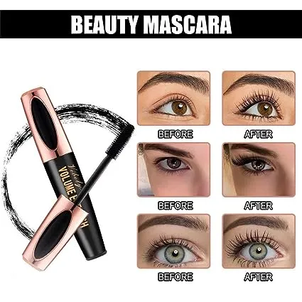 4D Silk Fiber Lash Mascara, Waterproof Smudge-proof Thickening Mascara Black Thickening Lengthening Mascara, All Day Exquisitely Full, Long, Thick, Long-Lasting No Flaking Lash Extensions