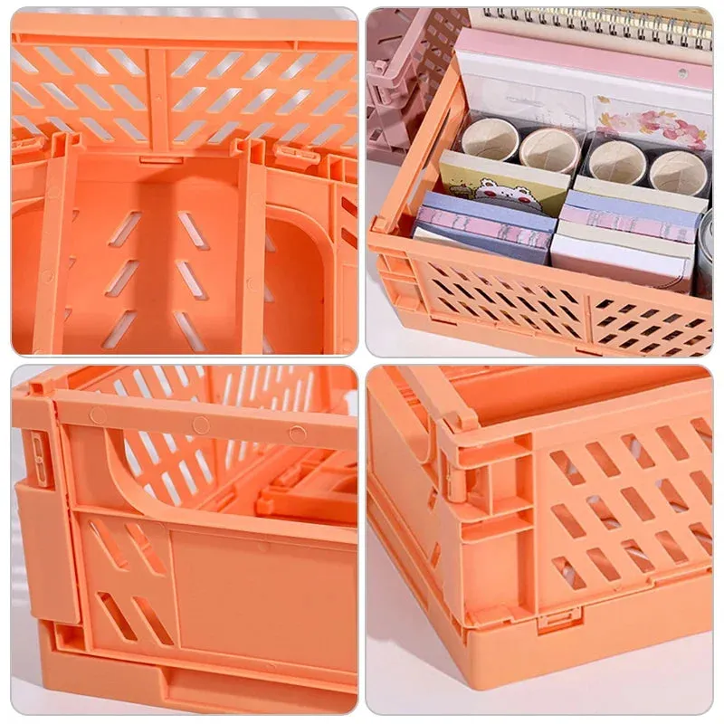 5 Color Organizing Storage Baskets Case Folding Student Desktop Basket Tape Stationery Plastic Foldable Container Storage Box