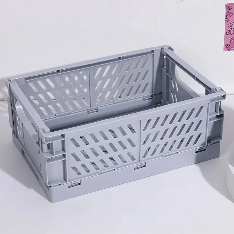 5 Color Organizing Storage Baskets Case Folding Student Desktop Basket Tape Stationery Plastic Foldable Container Storage Box