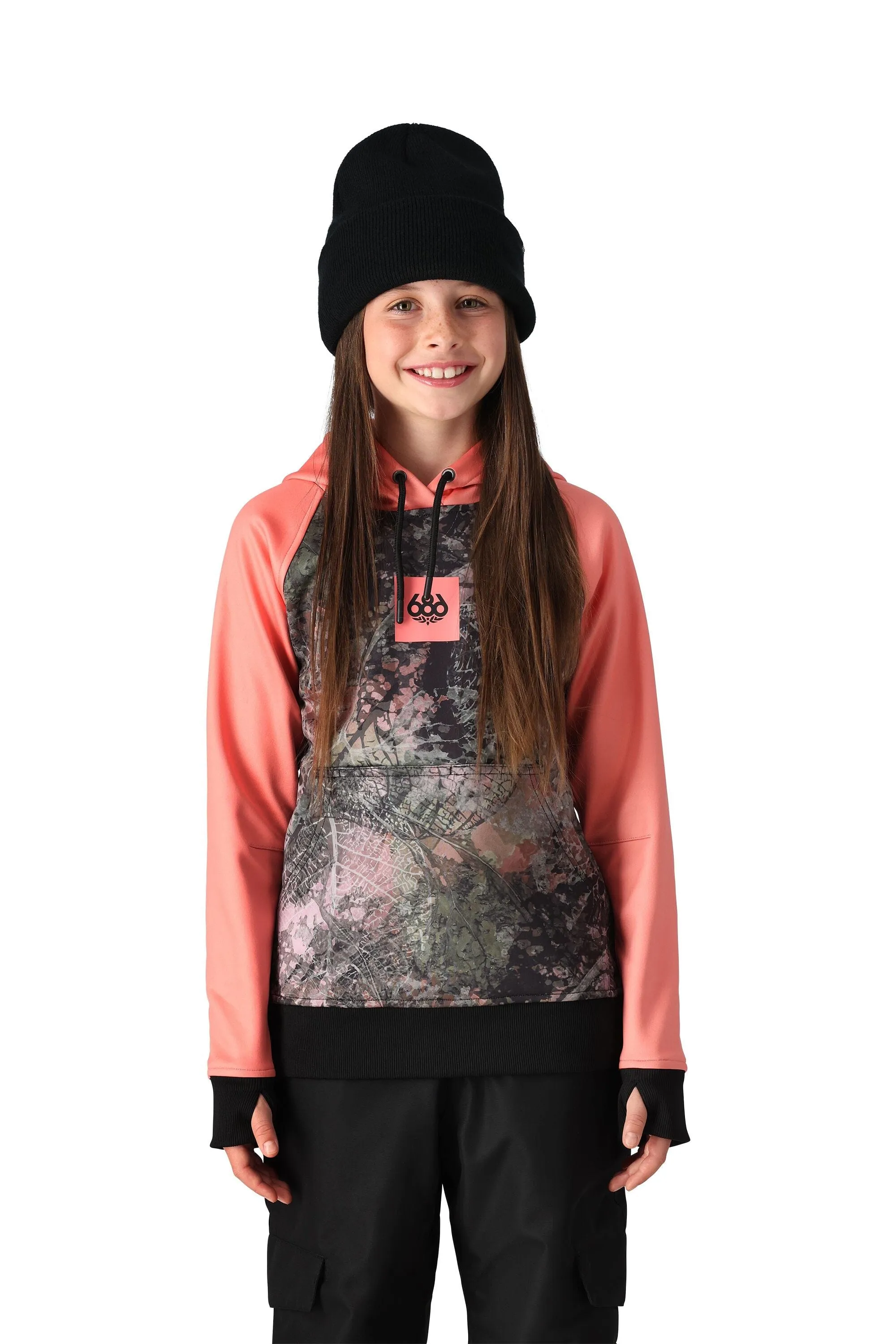 686 Girl's Bonded Fleece Pullover Hoodie Tulip Colourblock