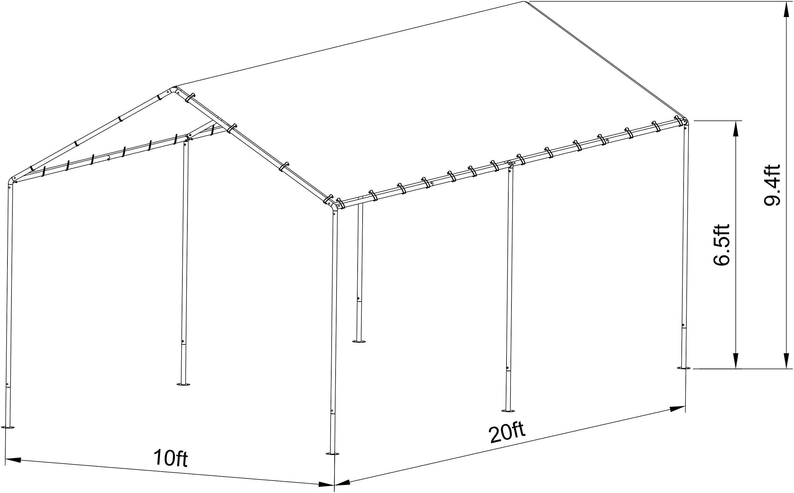 Abba Patio 10 x 20-Feet Light Portable Canopy with 6 Steel Legs, White