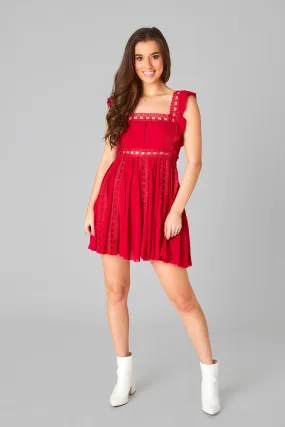 Adams Laced Mini Dress - Crimson