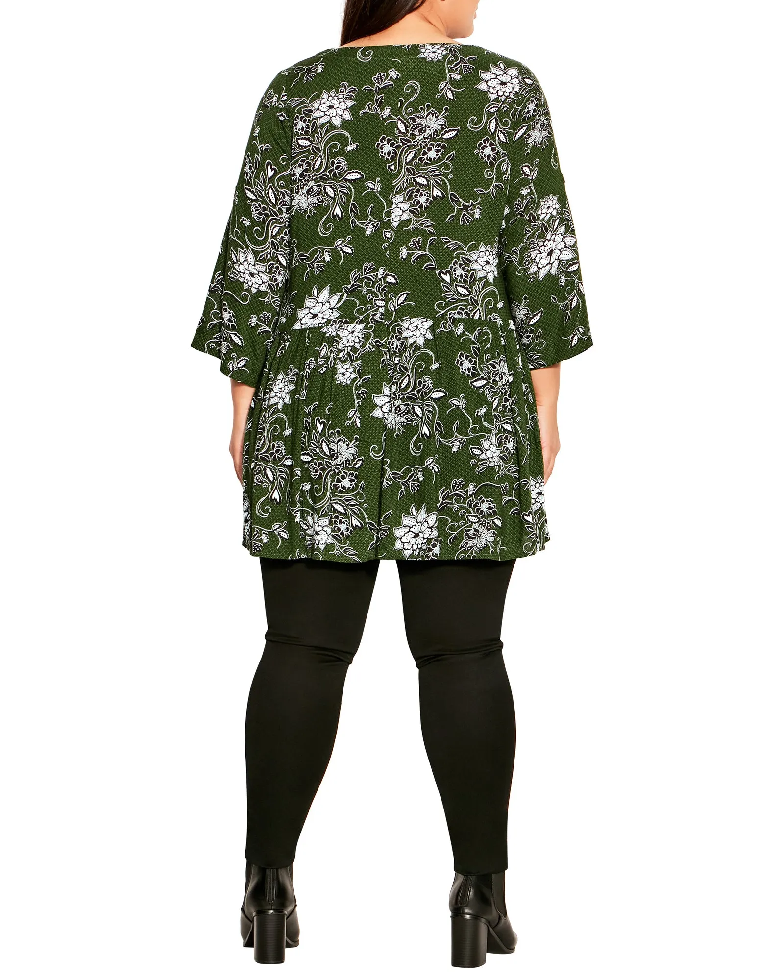 Aisha Longline Print Blouse | Olive Green / White