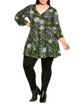 Aisha Longline Print Blouse | Olive Green / White