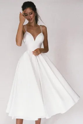 Aisle Soft White Trendy Satin Midi Dress