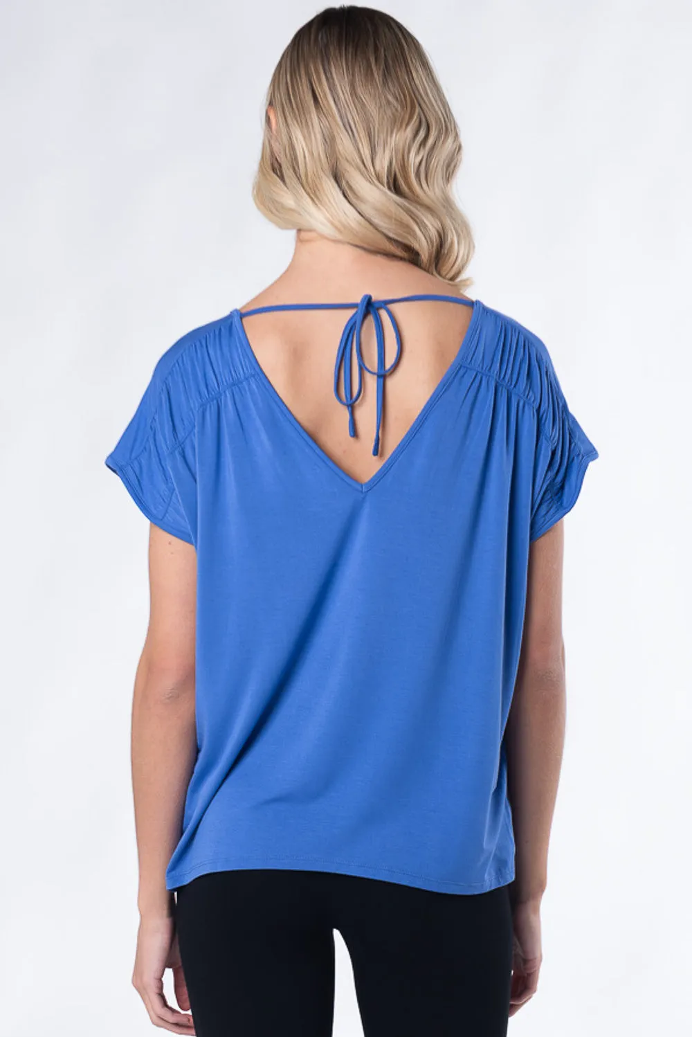 Alicia Bamboo V-Neck Top - Ocean Blue