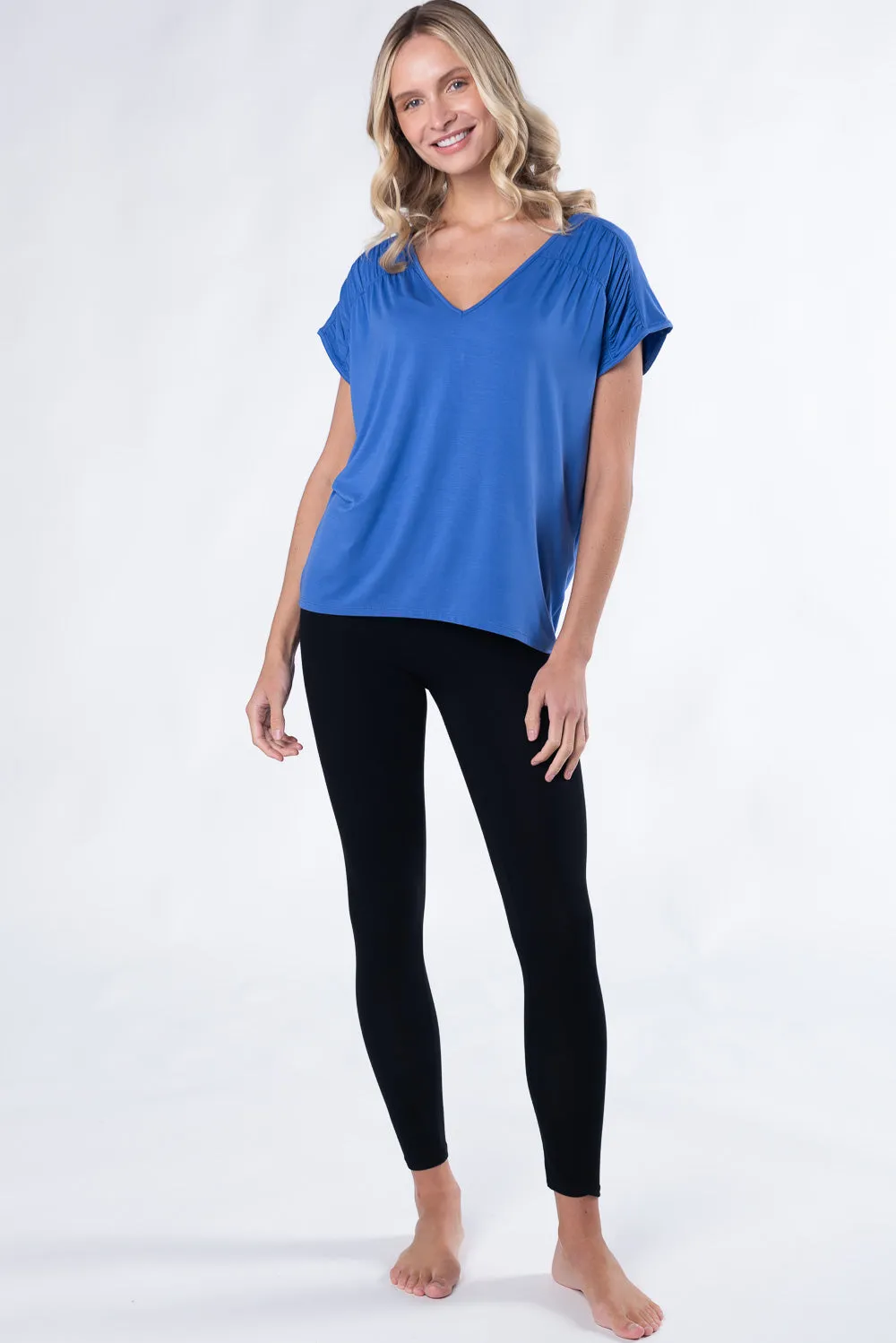 Alicia Bamboo V-Neck Top - Ocean Blue