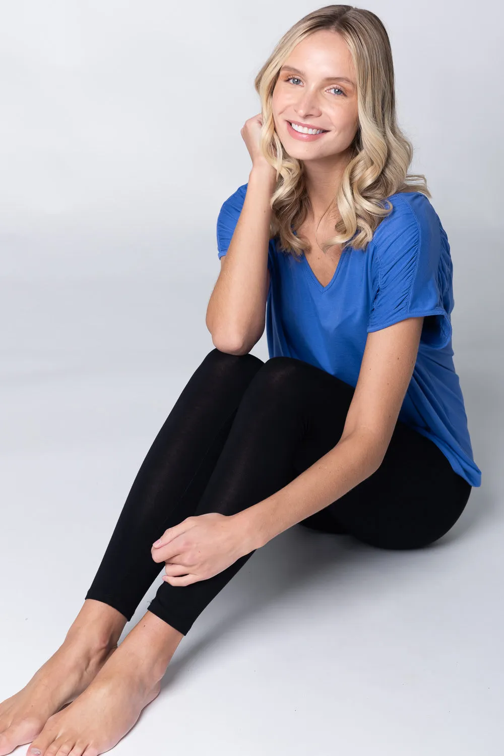 Alicia Bamboo V-Neck Top - Ocean Blue