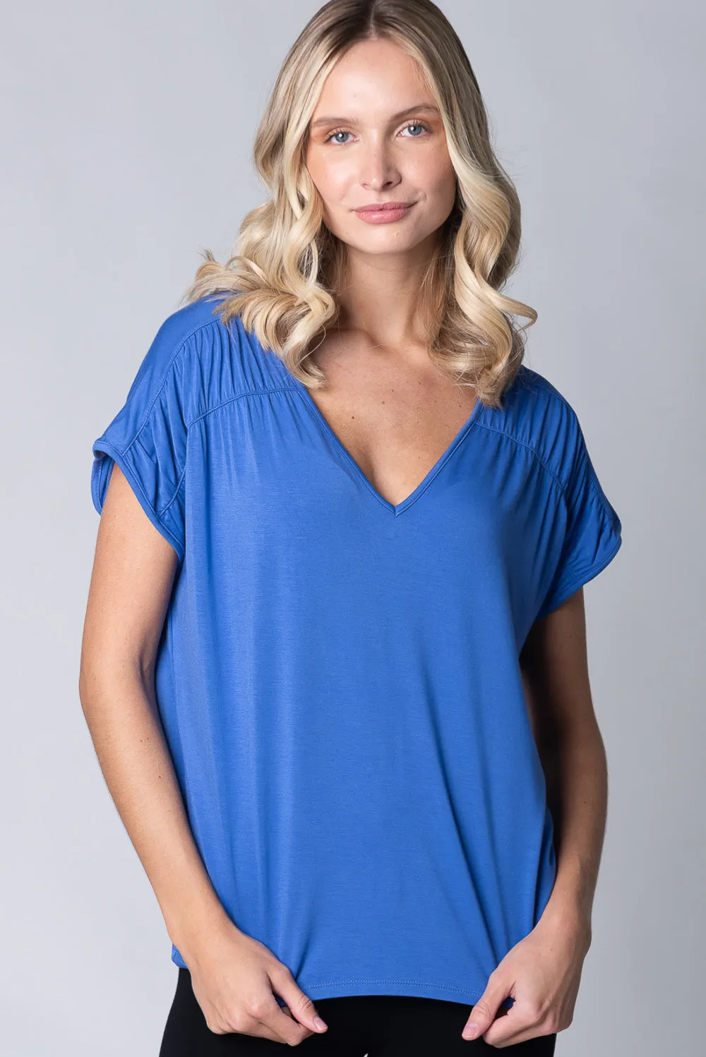 Alicia Bamboo V-Neck Top - Ocean Blue