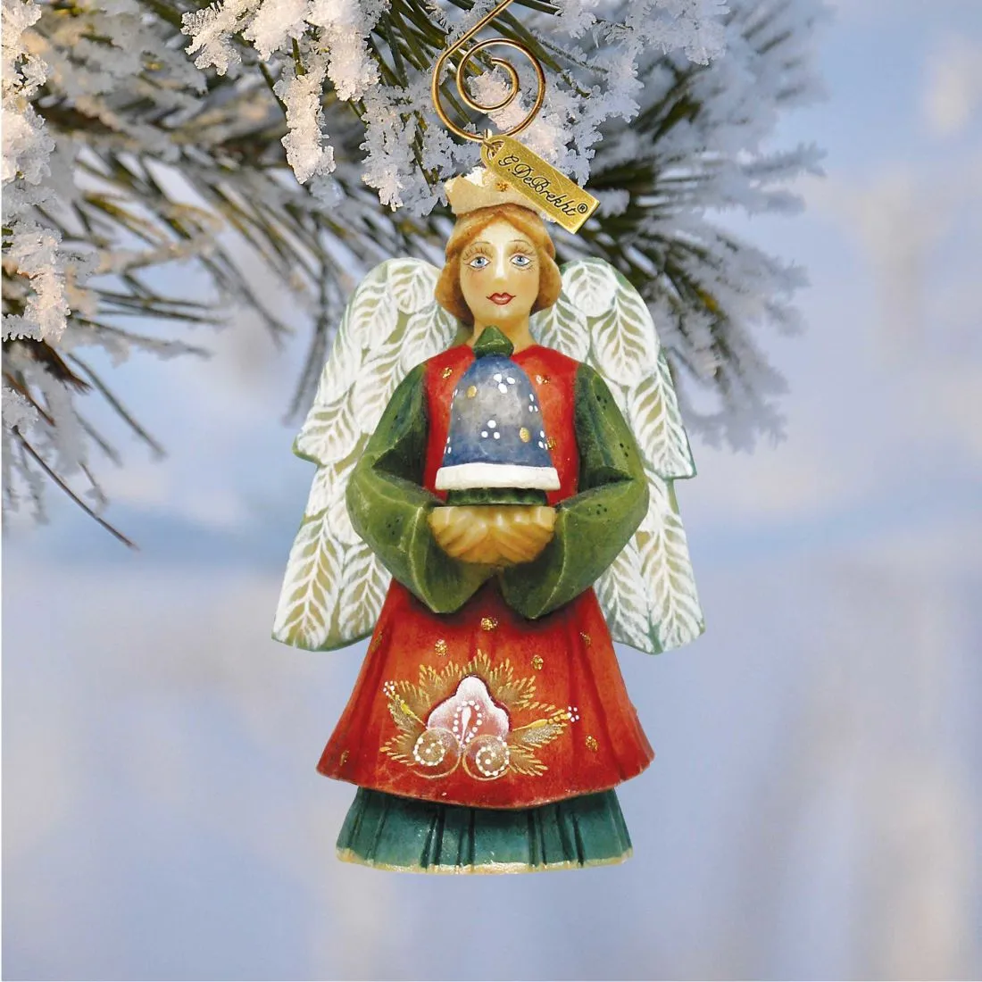 Angel with Bell Sculpted Hand-Painted Christmas Figurine by G. DeBrekht - Christmas Santa Snowman Décor - 657101