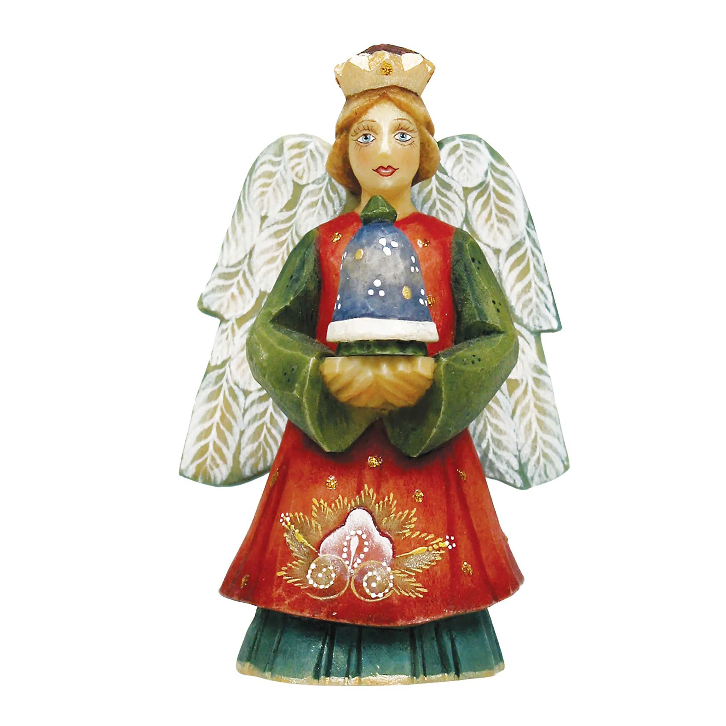 Angel with Bell Sculpted Hand-Painted Christmas Figurine by G. DeBrekht - Christmas Santa Snowman Décor - 657101