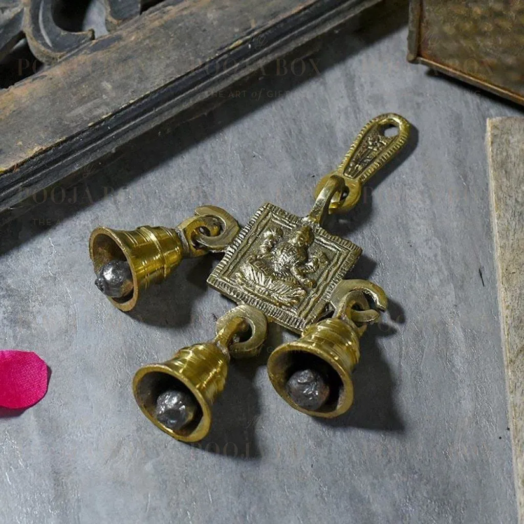 Antique Brass 3 Bells Door/Wall Hanging with Laxmi Figurine