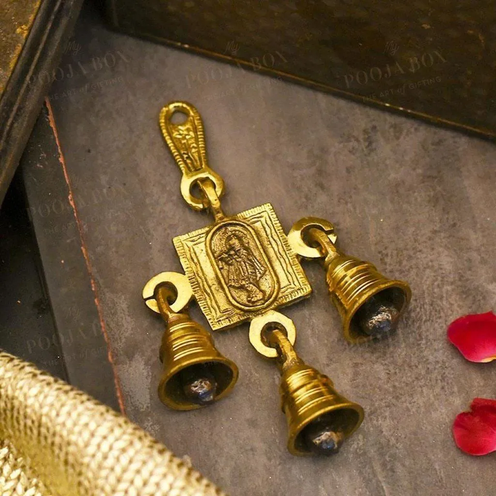 Antique Brass 3 Bells With Krishna Figurine