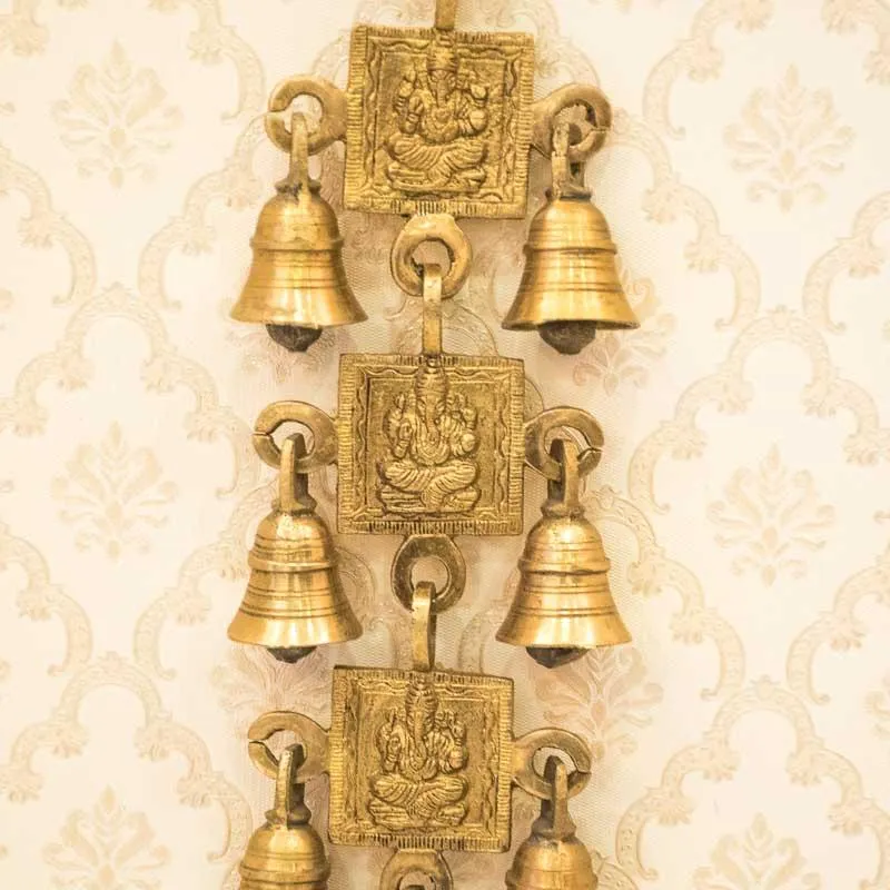 Antique Brass Door/Wall Hanging 7 Bells with Engraved Ganesh