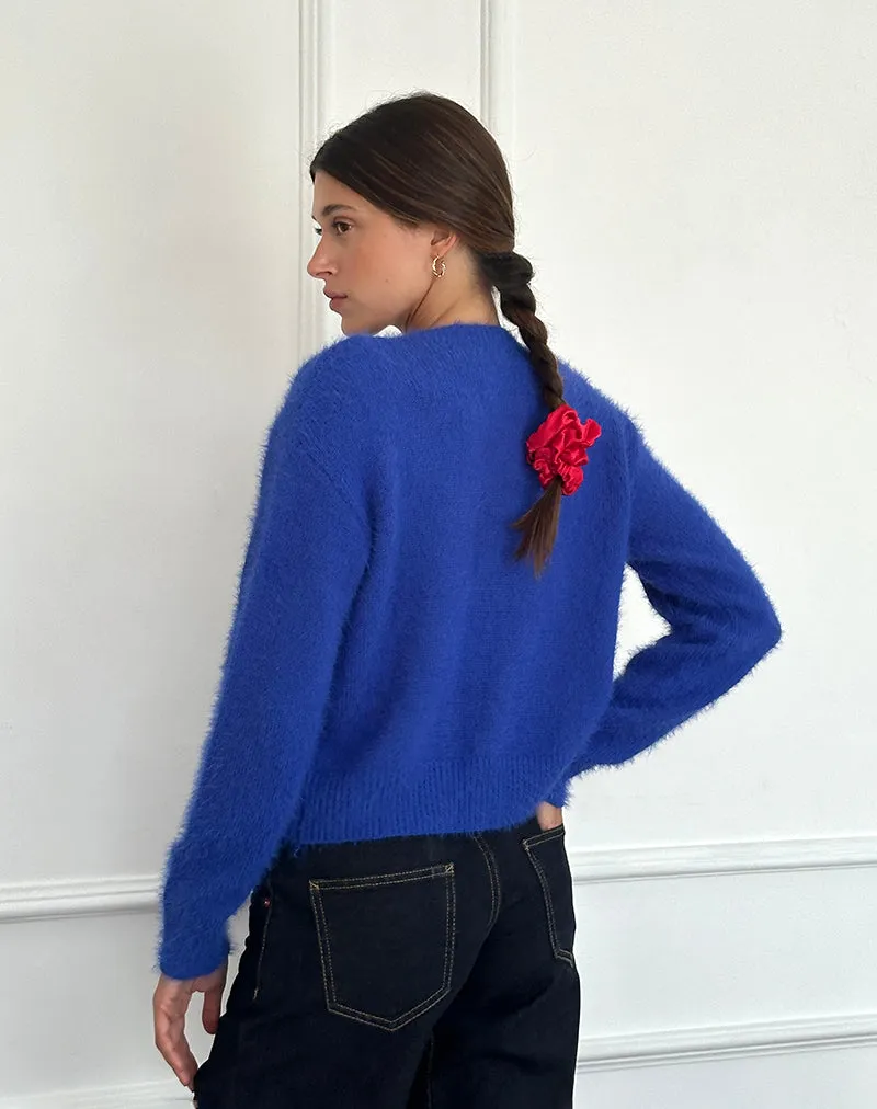 Audrina Cardigan in Fluffy Cobalt Blue