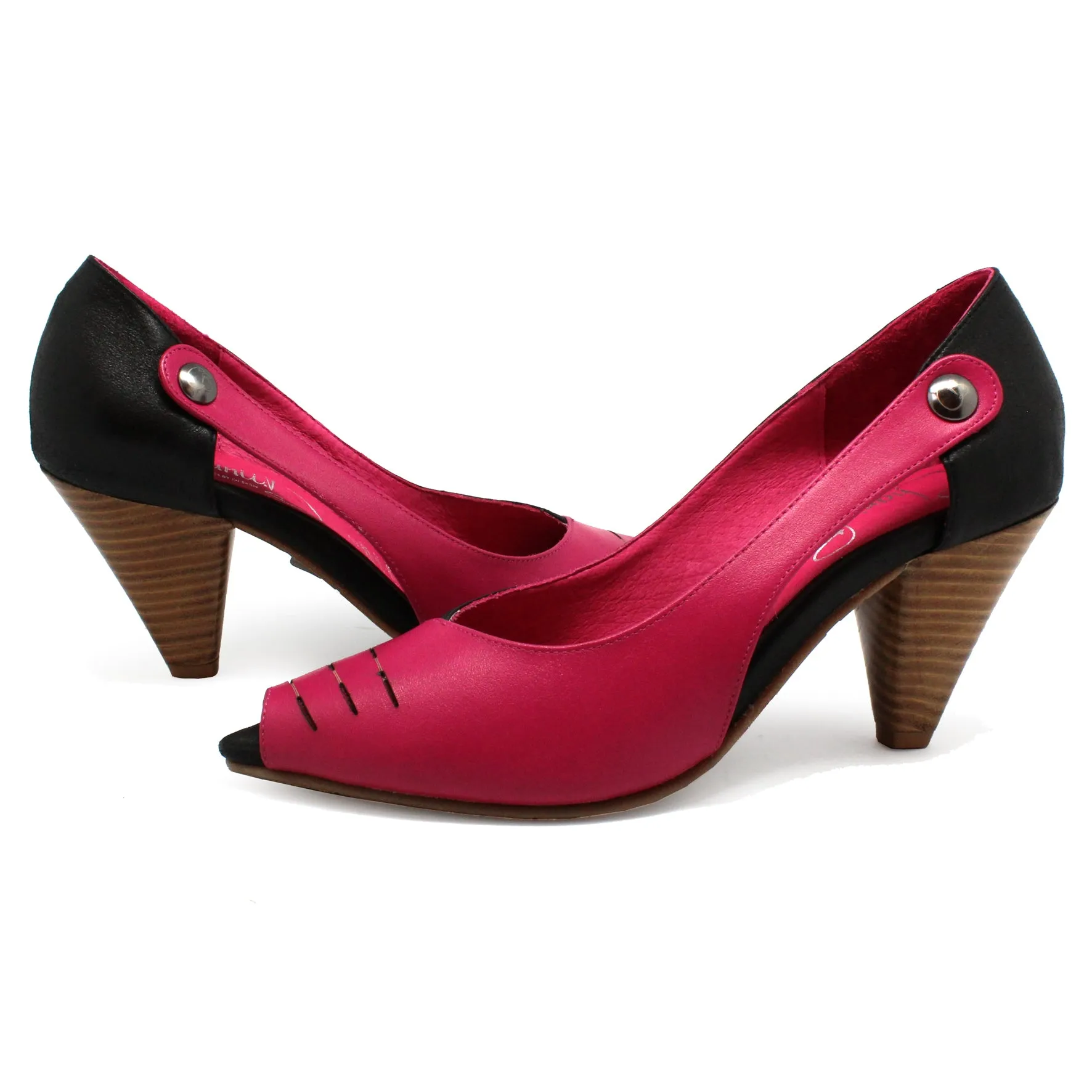 Avec Lait - Fuchsia Black peep toe shoe- last pair 41