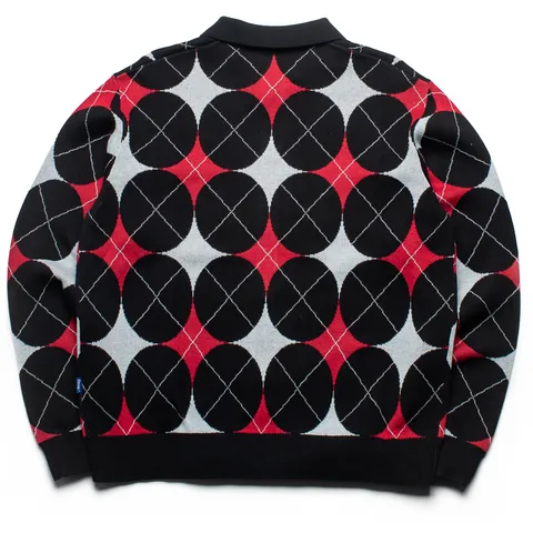 Awake NY Argyle Knit Collared Cardigan - Black