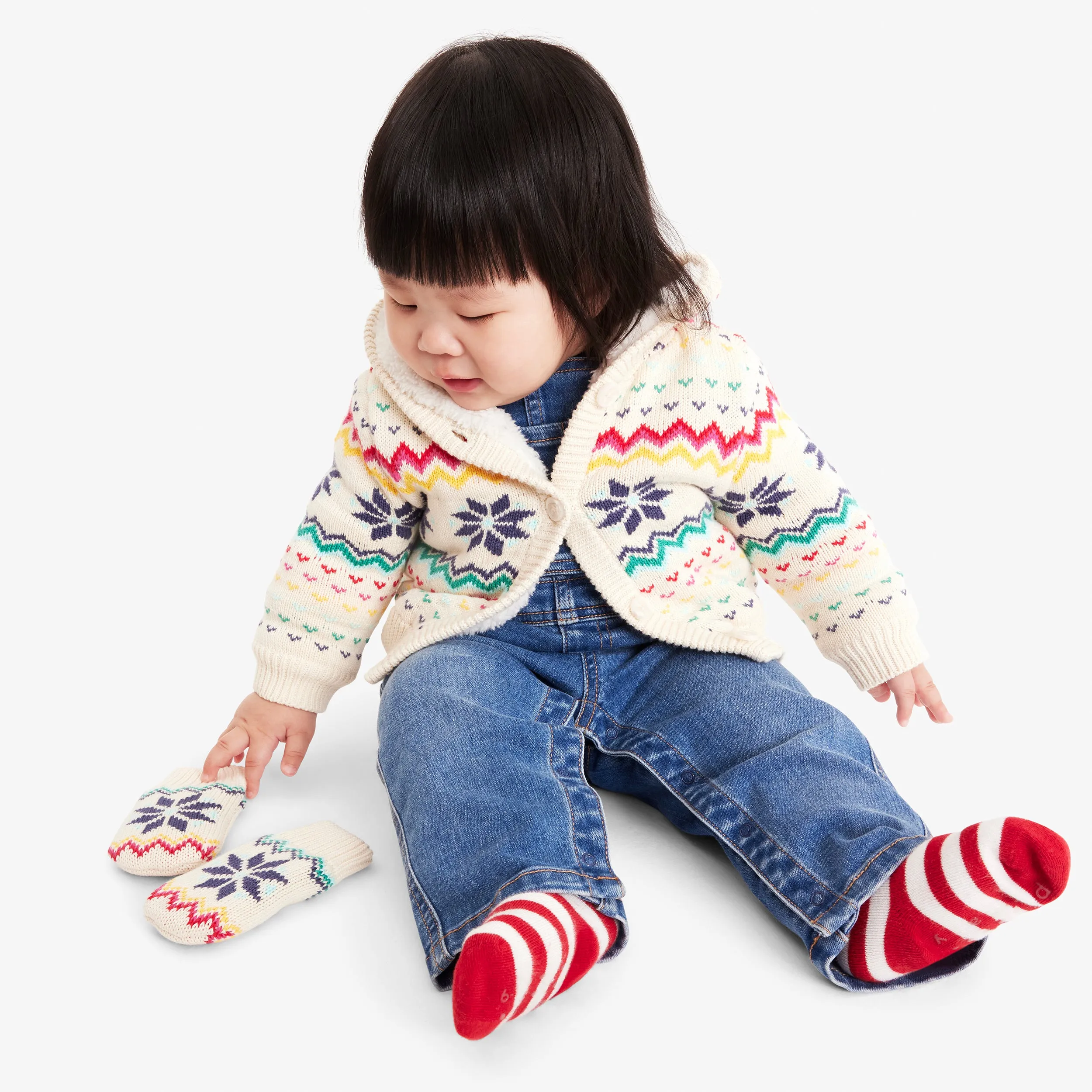 Baby rainbow snowflake fair isle hoodie cardigan