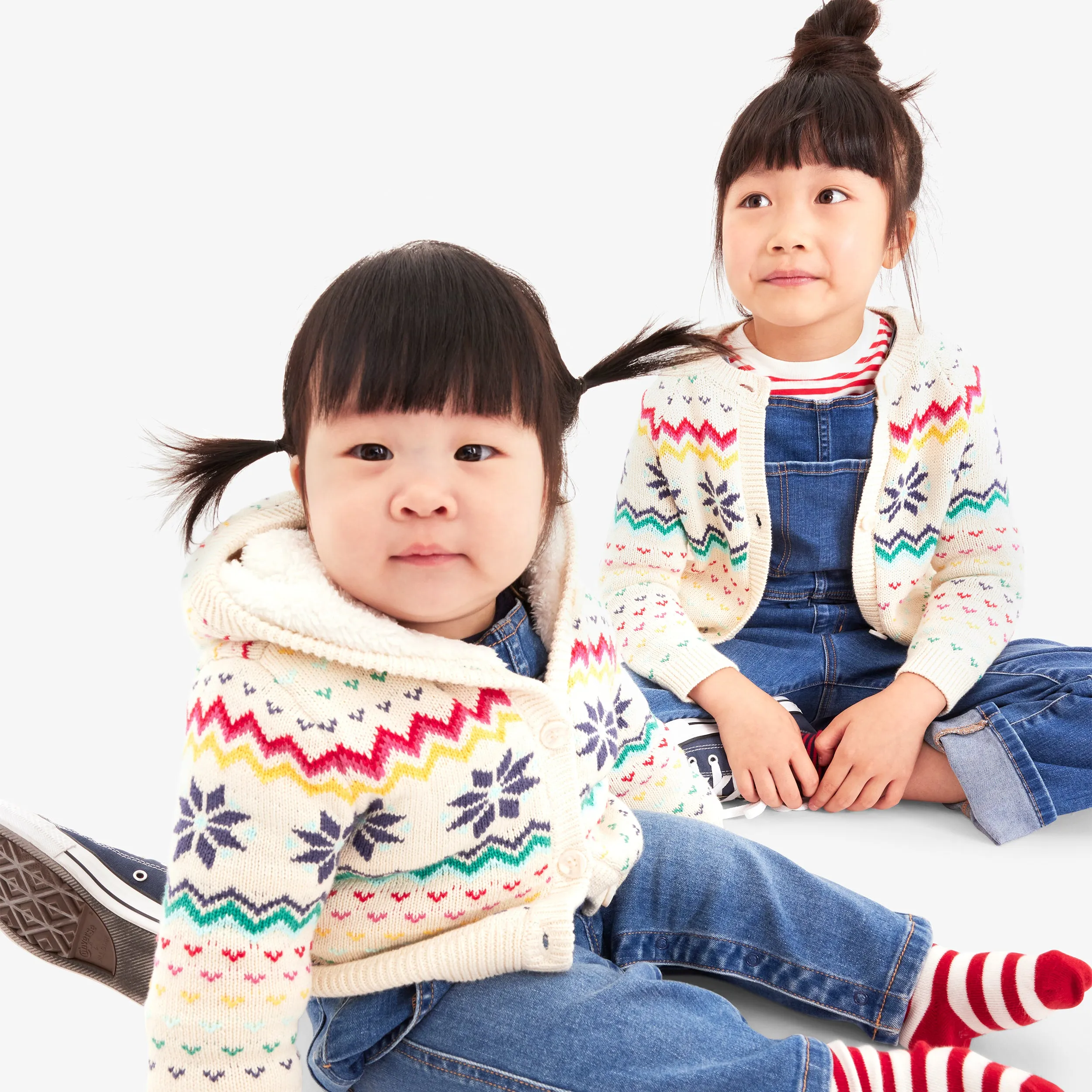 Baby rainbow snowflake fair isle hoodie cardigan