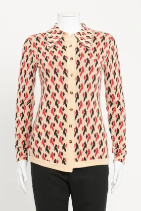 Beige Geometric Printed Button Down Preowned Cardigan