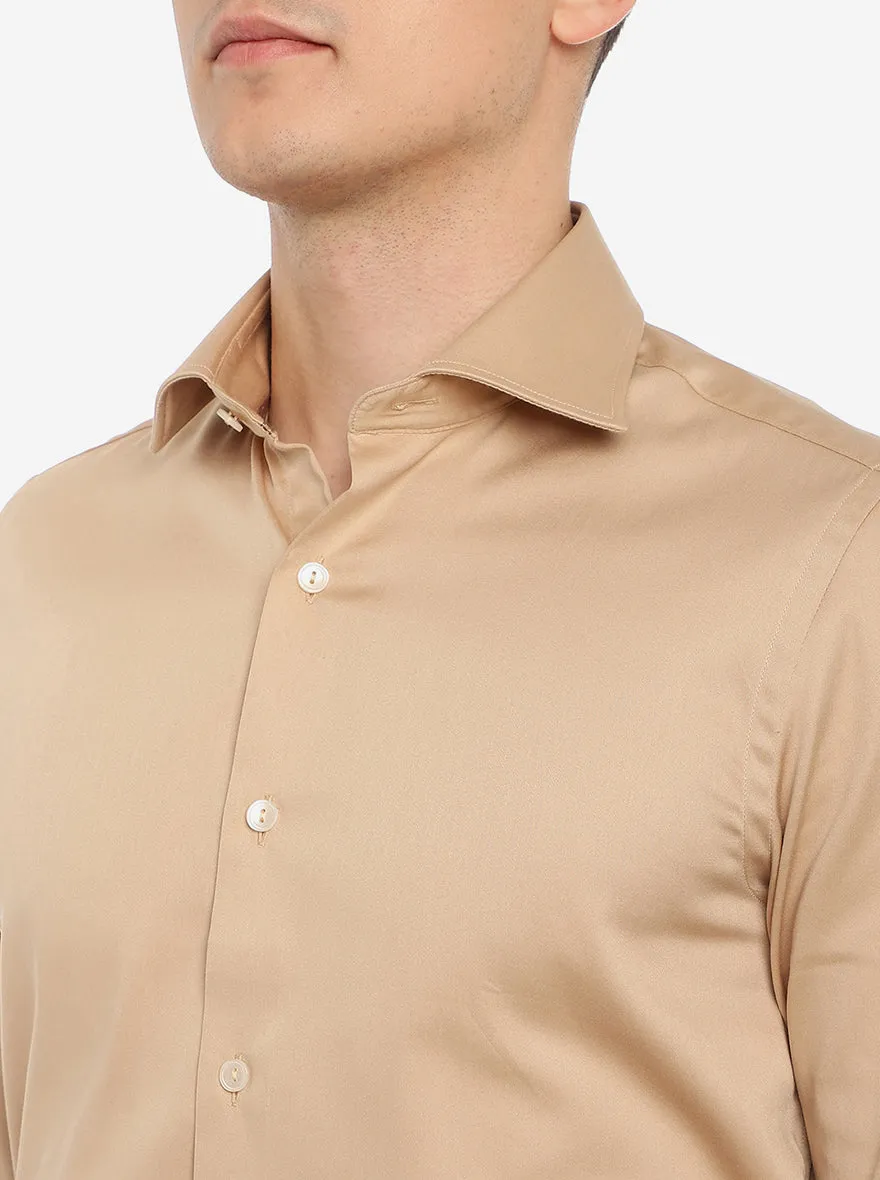 Beige Solid Slim Fit Party Wear Shirt | Wyre