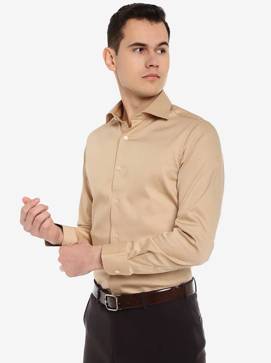 Beige Solid Slim Fit Party Wear Shirt | Wyre