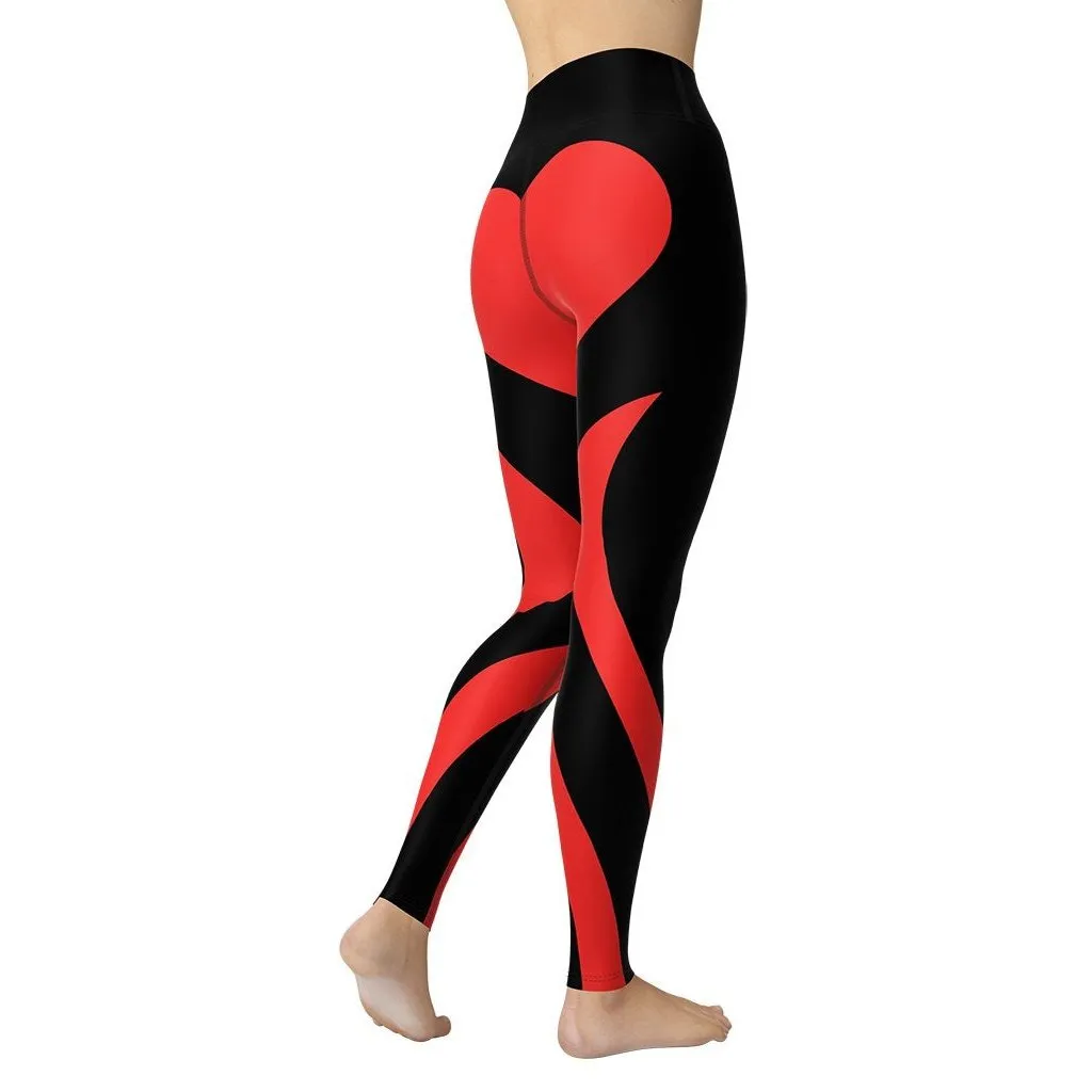 Black & Red Heart Shaped Yoga Leggings