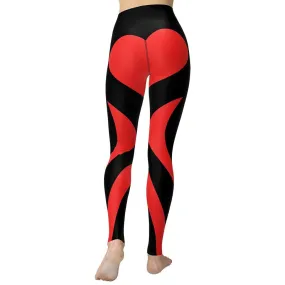 Black & Red Heart Shaped Yoga Leggings