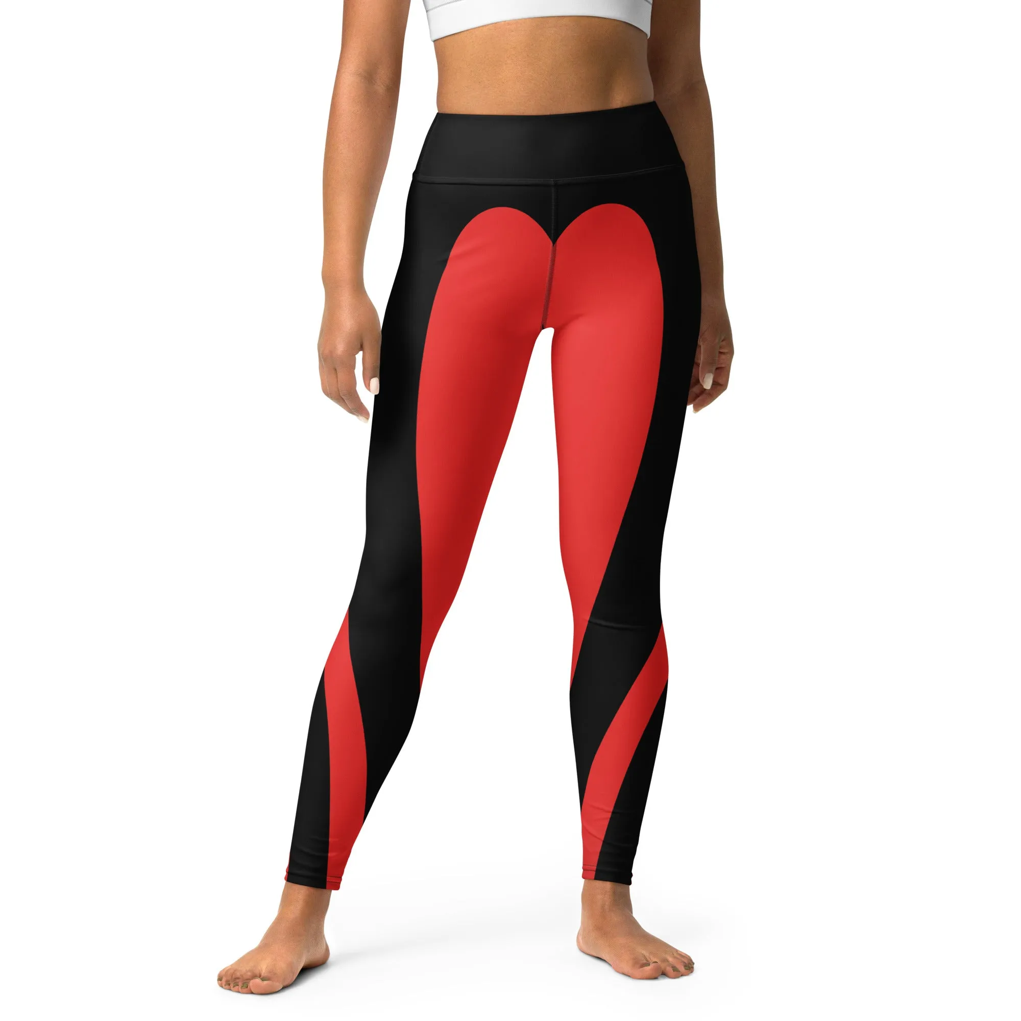 Black & Red Heart Shaped Yoga Leggings