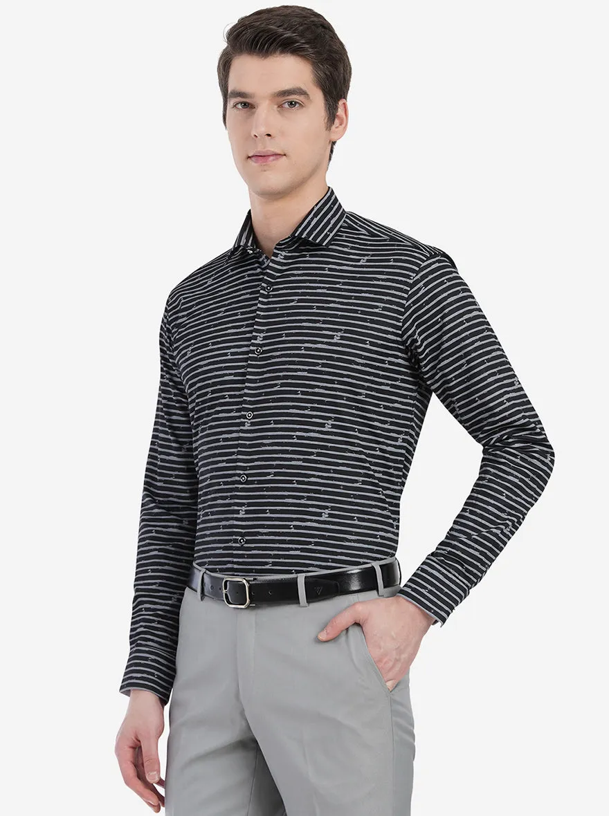 Black & White Striped Slim Fit Party Wear Shirt | JB Studio