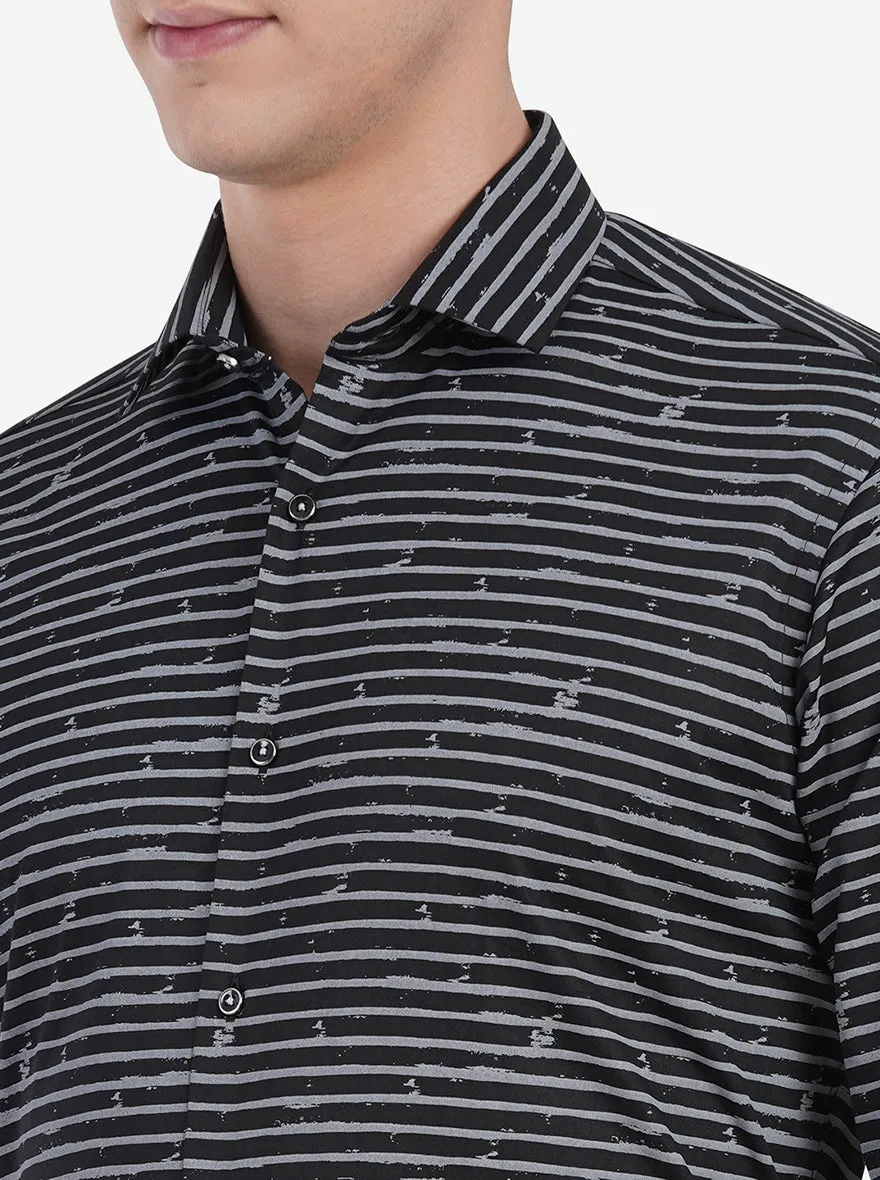 Black & White Striped Slim Fit Party Wear Shirt | JB Studio