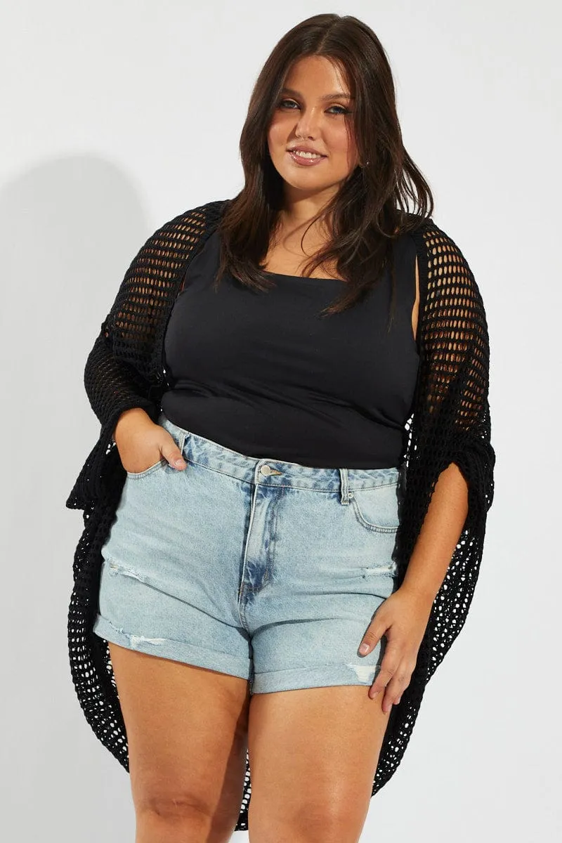 Black Crochet Cardigan Longline