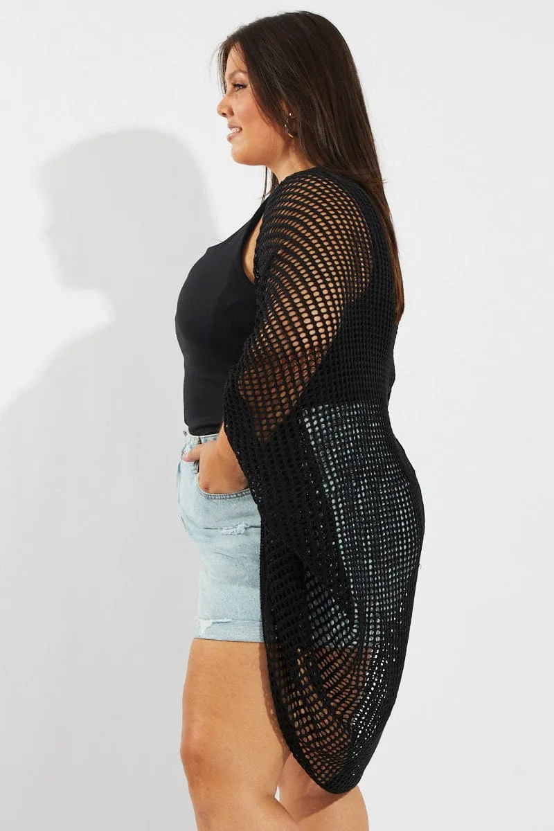 Black Crochet Cardigan Longline