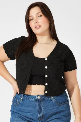 Black Crochet Knit Cardigan Short Sleeve