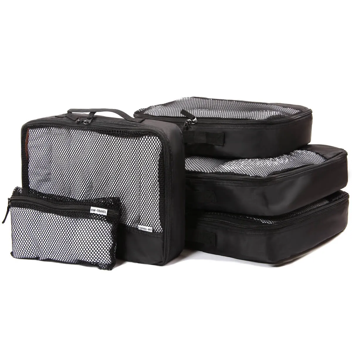 Black packing cubes for suitcases. Travel storage organiser bags 5 pcs