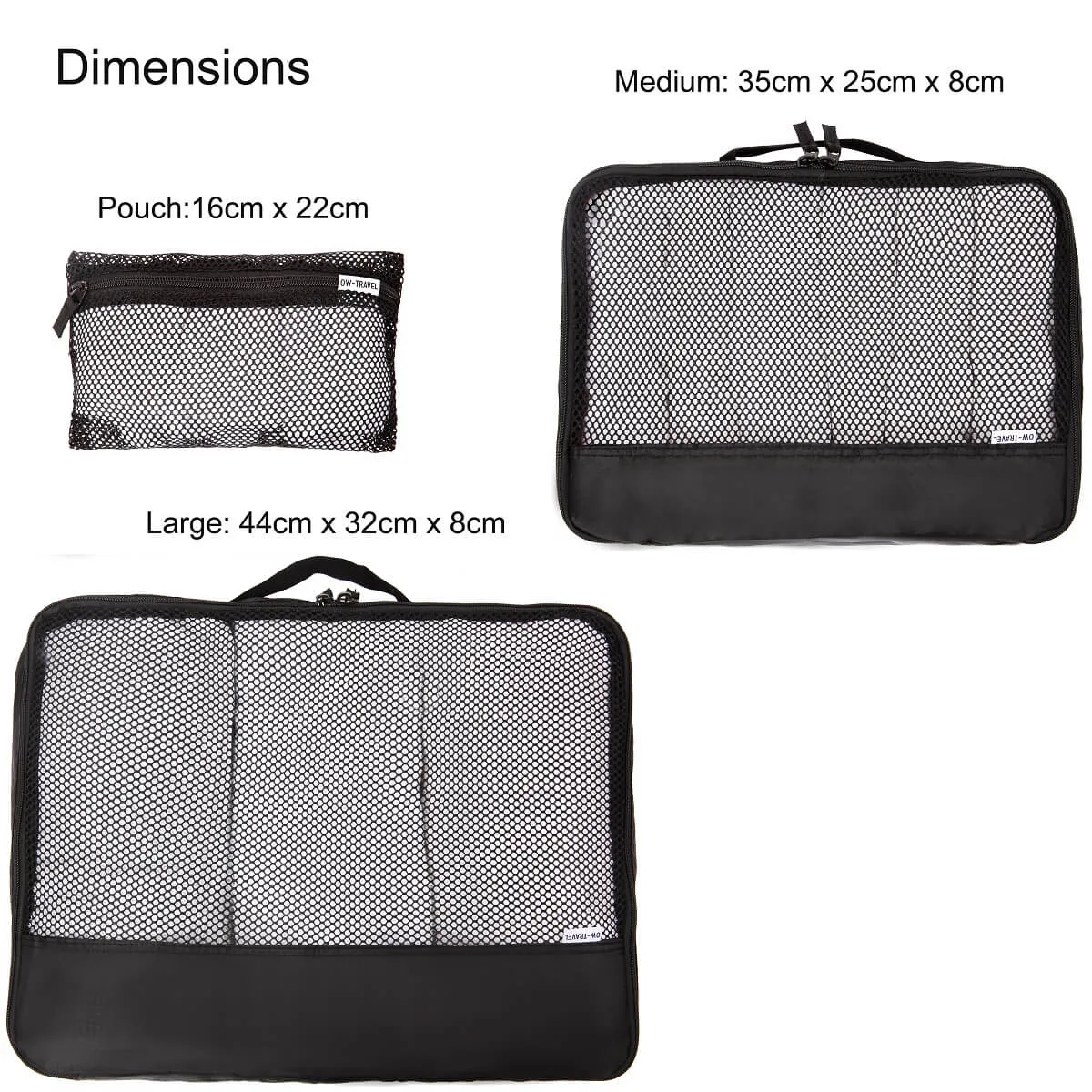 Black packing cubes for suitcases. Travel storage organiser bags 5 pcs